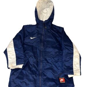 Vintage Nike Blue Bomber Jacket Big Swoosh Team Sports Spell Out Youth Small